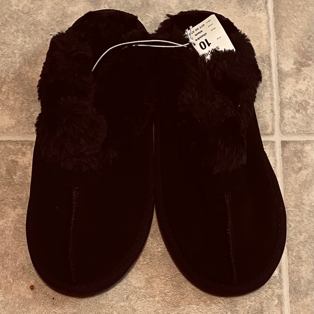 Chandra genuine suede black slide slippers